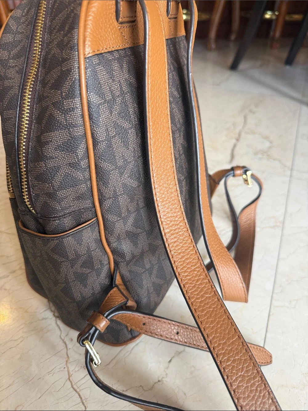Michael Kors Brown MK Logo Backpack with Gold Studs PERFECT CONDITION